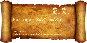 Rozinger Kálmán névjegykártya